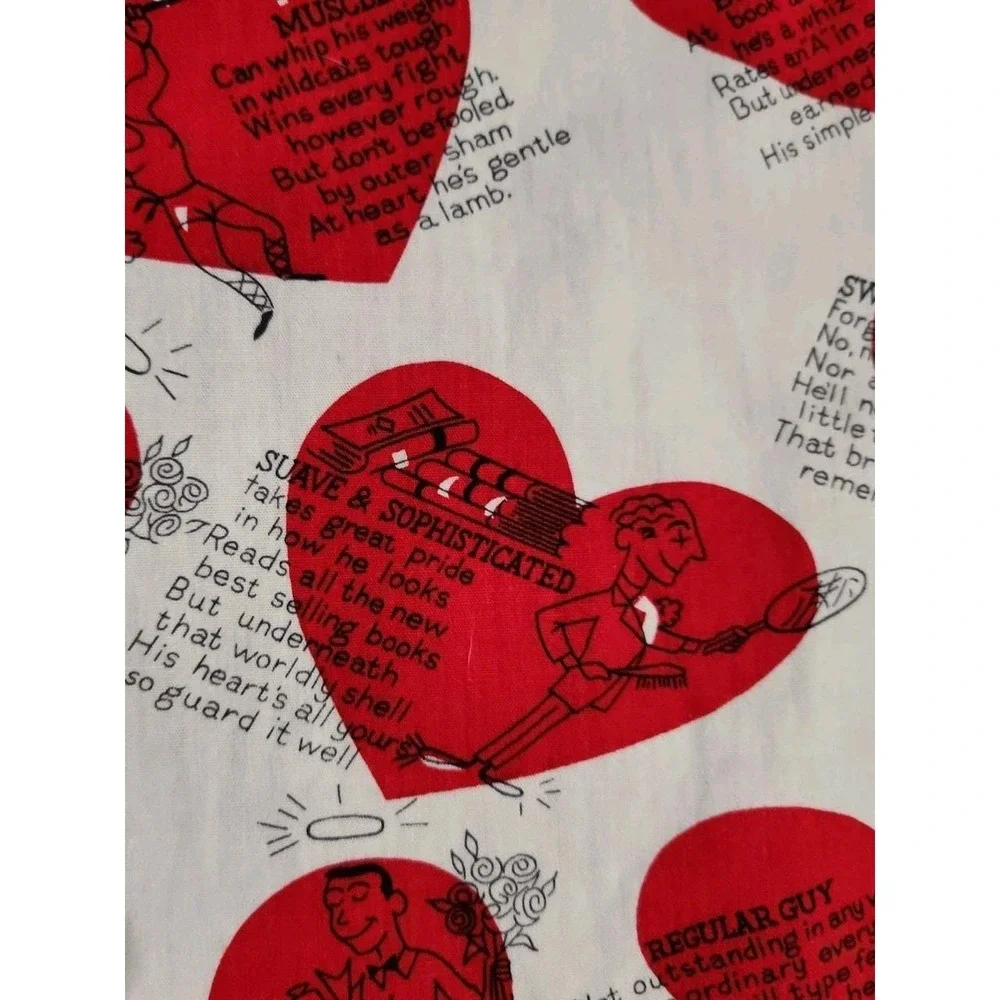 Vtg Man o Your Dreams Novelty Fabric Valentine Love Humor Red White Cotton 19x84